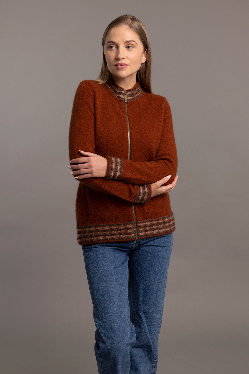 Wave Trim Zip Cardigan