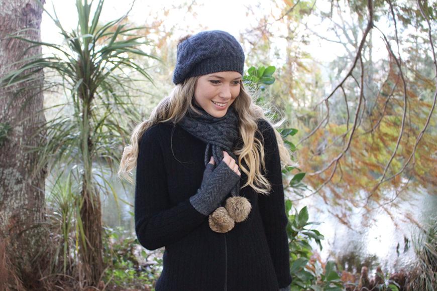 Relaxed Cable Beanie With Rabbit Fur Pompom Accessories