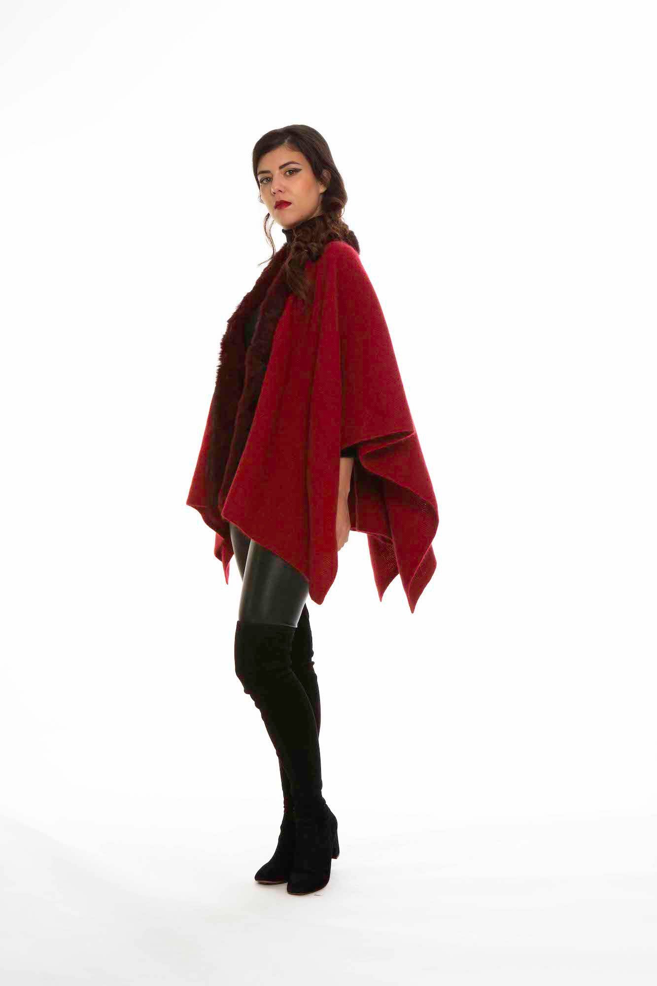 Fur Trim Split Wrap Womens