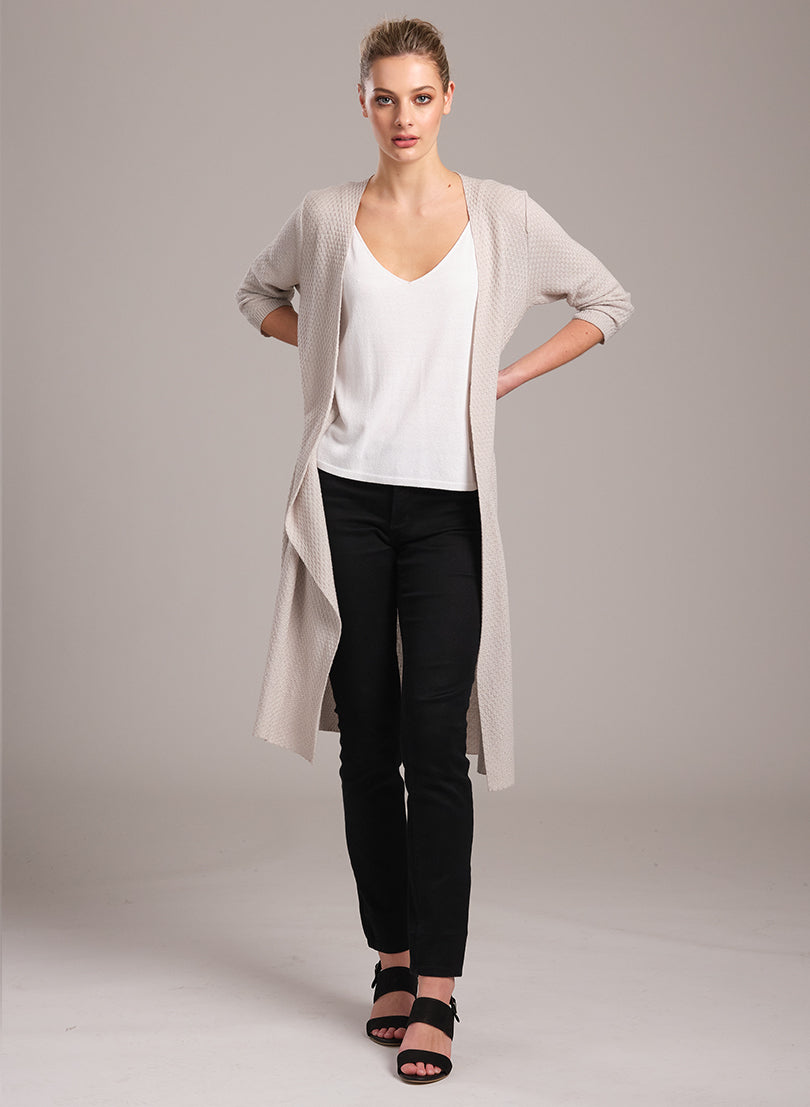 3/4 Sleeve Textured Duster with Slits