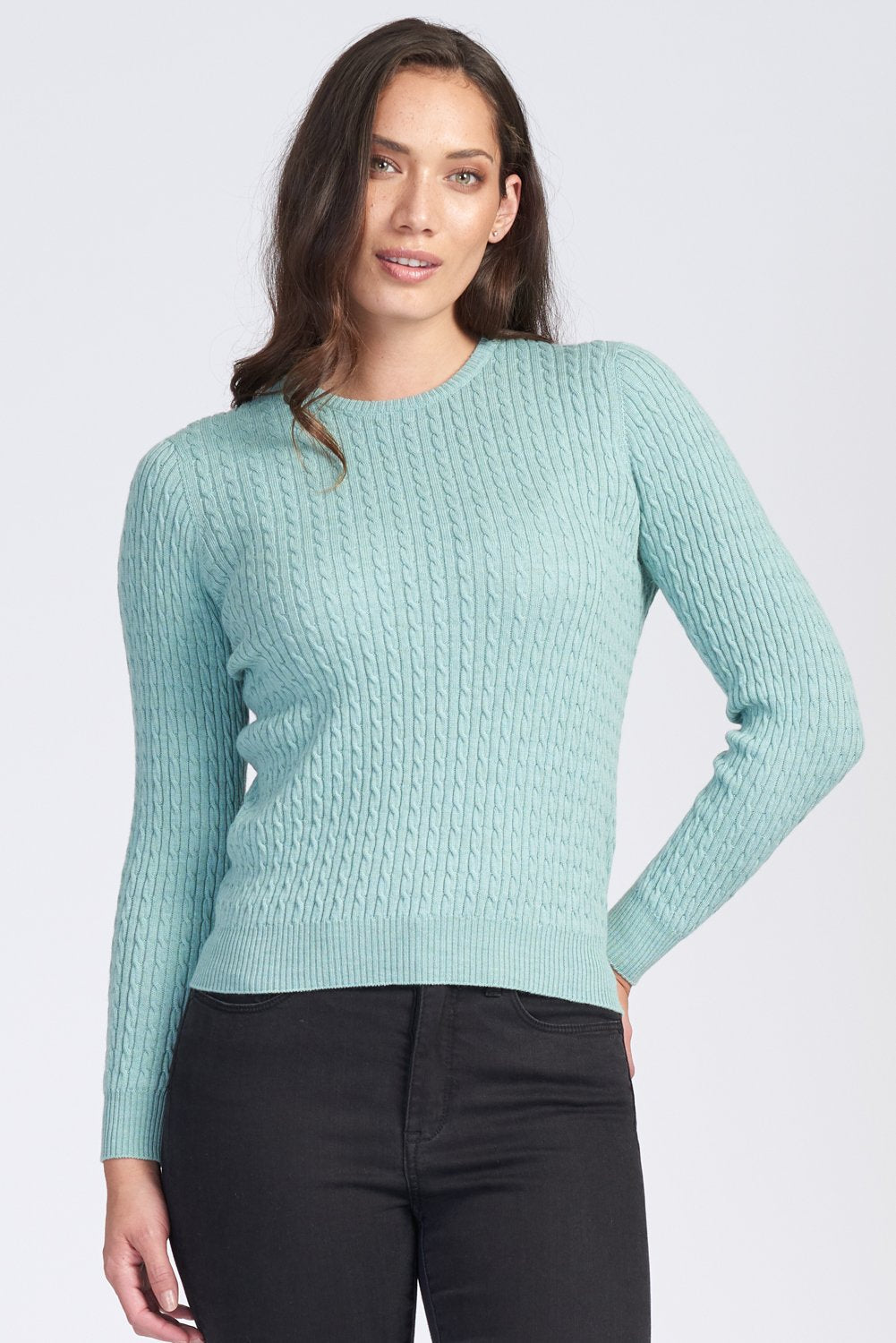 Long Sleeve Rib And Cable Crew Womens