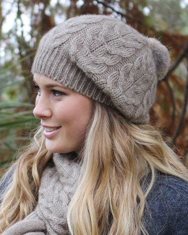 Relaxed Cable Beanie With Rabbit Fur Pompom Accessories