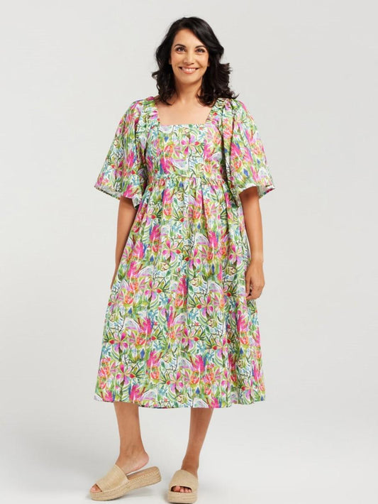 Floral Sq Neck Dress