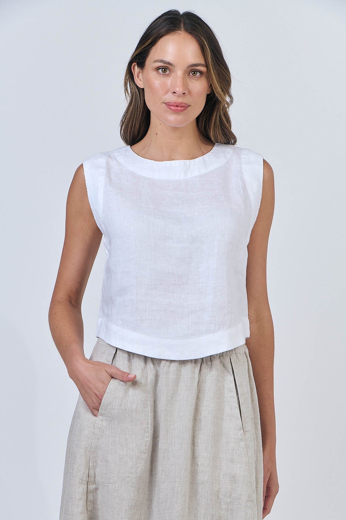 Linen Button Back Tank