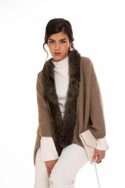 Fur Trim Split Wrap Womens