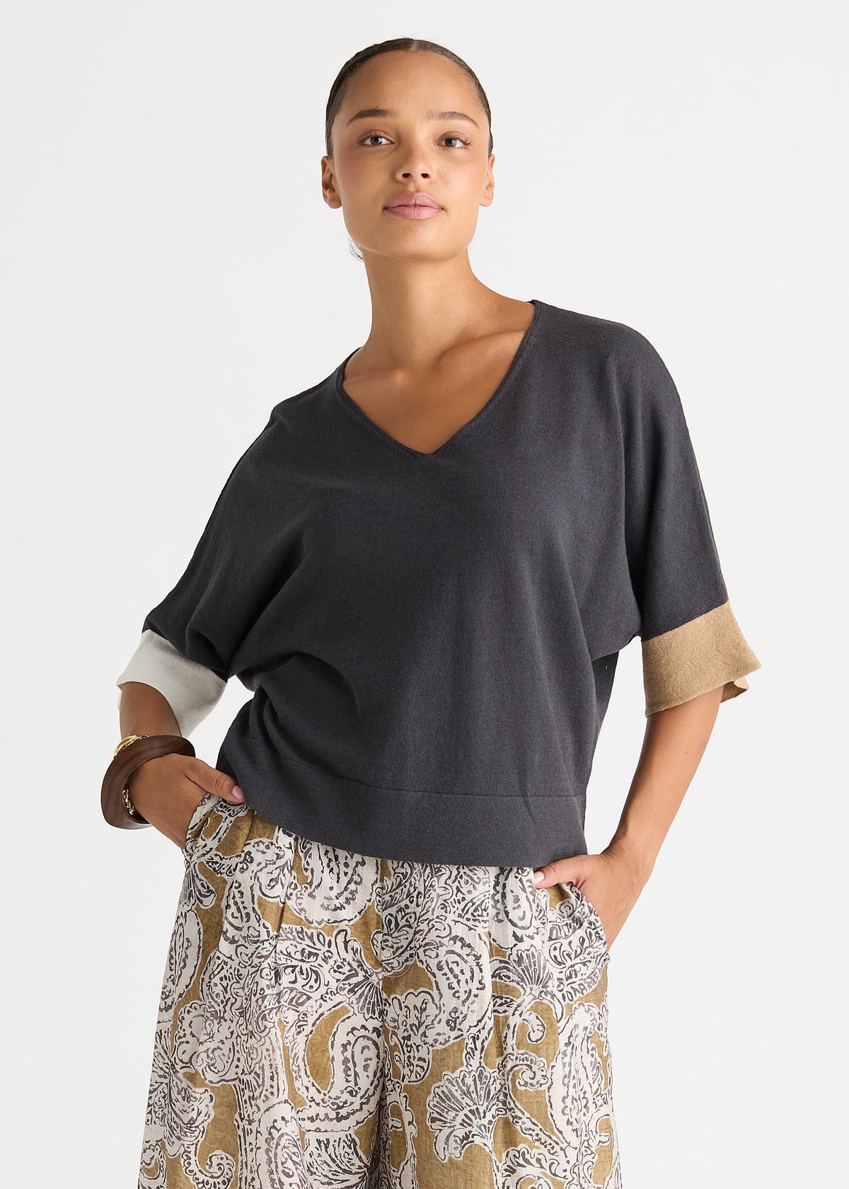 Contrast Cuff Top