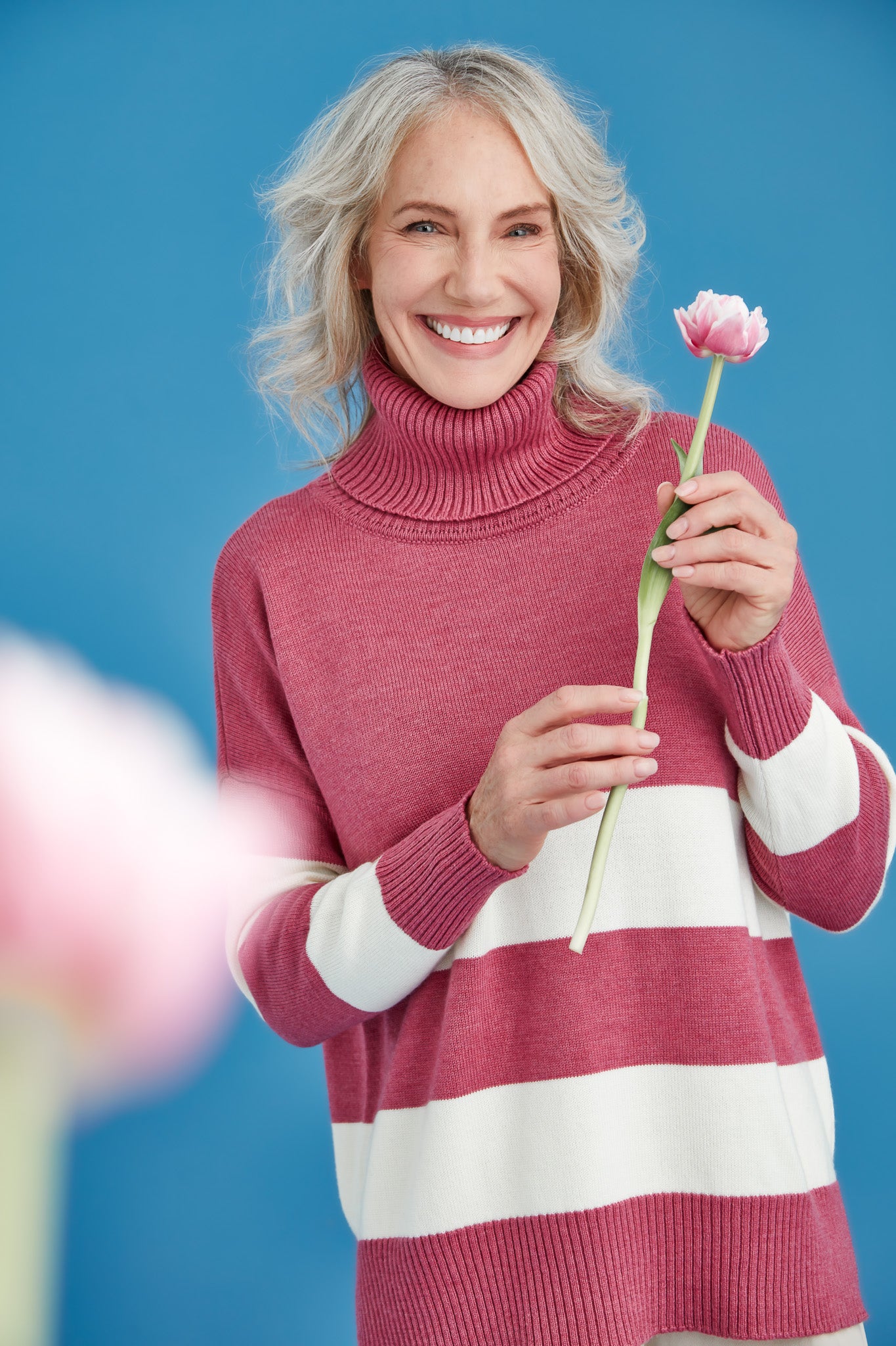 Striped Funnel Neck