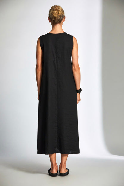 Long linen contrast dress