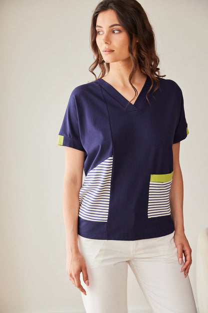 Stripe top V neck