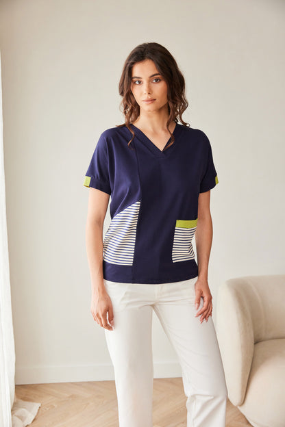 Stripe top V neck