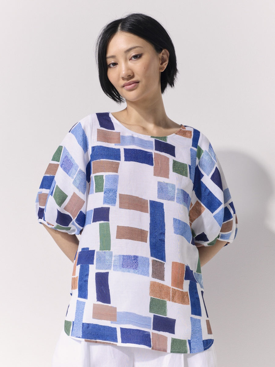 Gathered Sleeve Colourplay Top