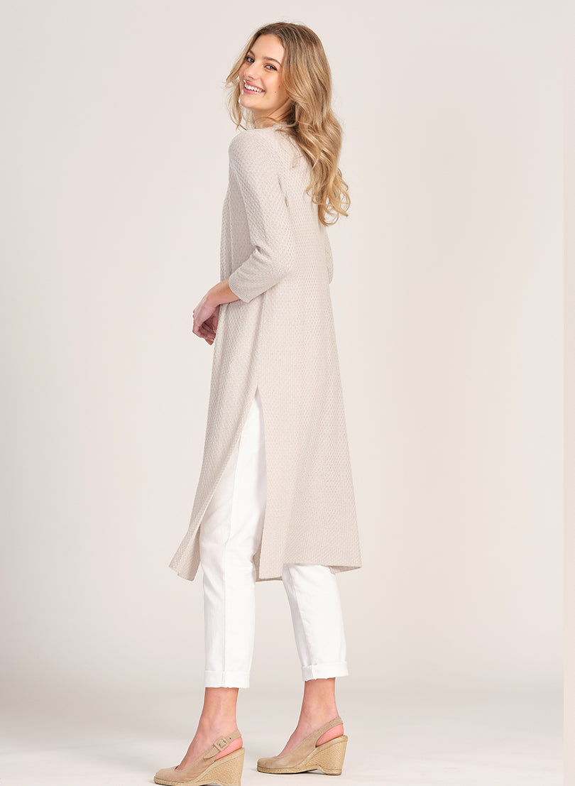 3/4 Sleeve Textured Duster with Slits